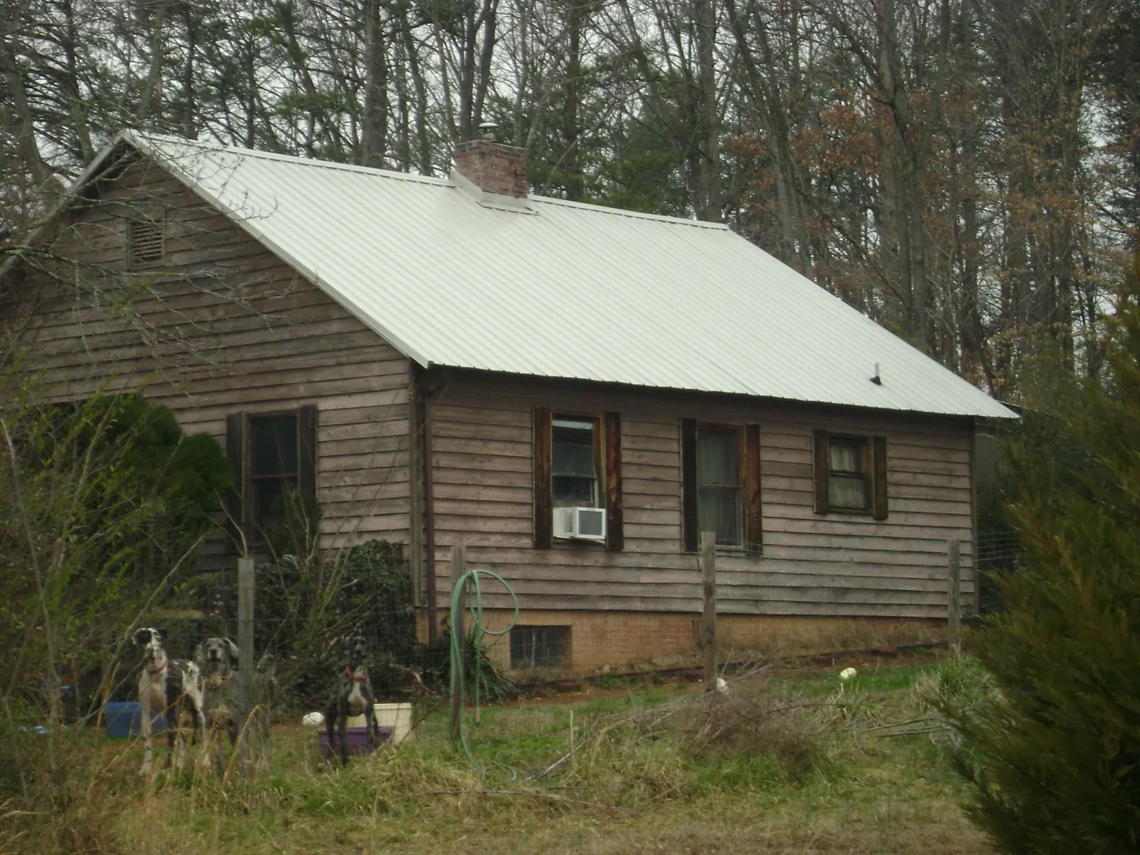 White metal roof on an old wood sided farmhouse, from a Metal Roof Installation job in Minoa
